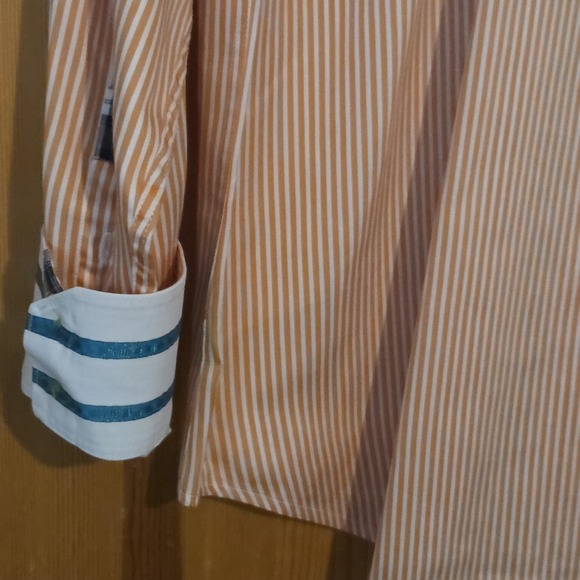Robert Graham X Mens Orange Stripe Long Sleeve Flip Cuff Dress Shirt - Sz M - Picture 11 of 11